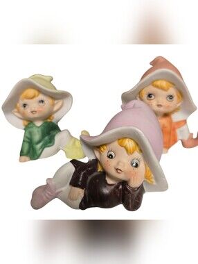 vintage set HOMCO Pixie Elves Fairies shelf sitters porcelain number 5213.